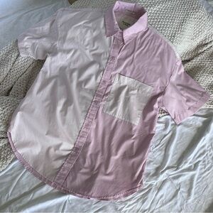 Abercrombie & Fitch Pink and White Button Down Shirt Oversized  Size S